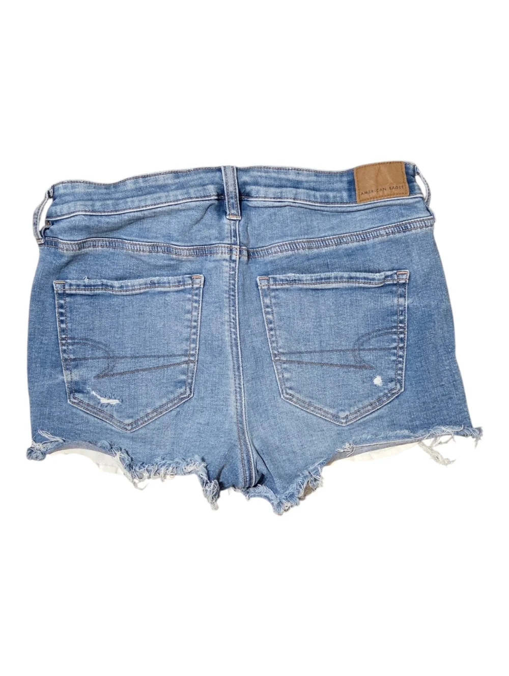 AE High Waisted Distressed Jean Shorts, Frayed Hems, PeekABoo Lace Pockets Sz 8 - Picture 4 of 4
